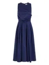 Elisabetta Franchi Waist Fitted Midi Pleated Round Sleeveless In Blue