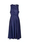 Elisabetta Franchi Waist Fitted Midi Pleated Round Sleeveless In Blue