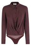 Elisabetta Franchi Draped Body Shirt In Deep Merlot In Black