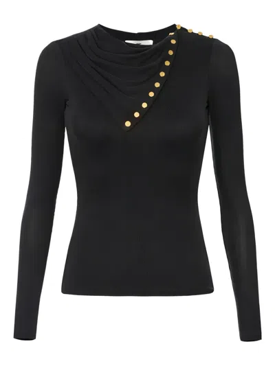 Elisabetta Franchi Draped Button Long-sleeve T-shirt In Black