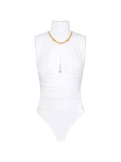 Elisabetta Franchi Draped Chain Bodysuit In White