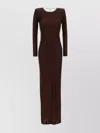 Elisabetta Franchi Draped Chain Detail Dress With Back Slit In Brown