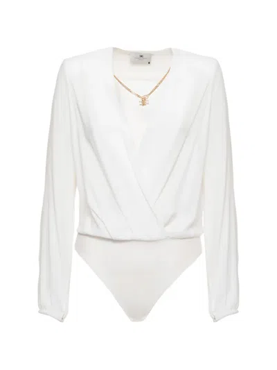 Elisabetta Franchi Draped Chain-detail Bodysuit In White