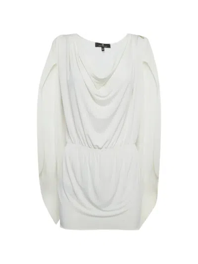 Pre-owned Elisabetta Franchi Draped Cinched-waist Tunic Mini Dress In White