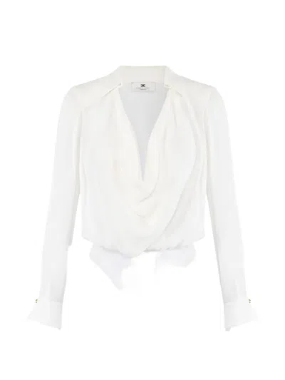 Elisabetta Franchi Draped-collar Long-sleeves Bodysuit In White