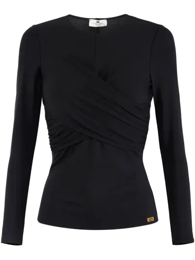 Elisabetta Franchi Draped Crepe Top In Black