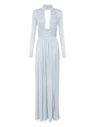 Elisabetta Franchi Draped Crossover Maxi Dress In Blue