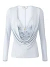 Elisabetta Franchi Draped-detail Long-sleeve Blouse In Gray