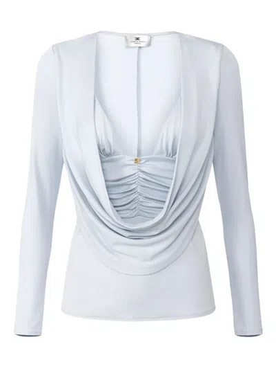 Elisabetta Franchi Draped-detail Long-sleeve Blouse In Gray