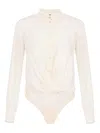 Elisabetta Franchi Draped-detail Long-sleeve Bodysuit In White