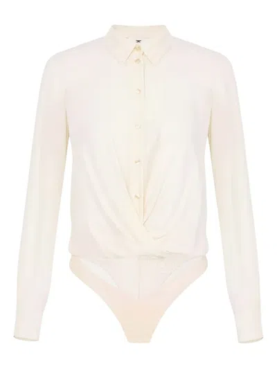 Elisabetta Franchi Draped-detail Long-sleeve Bodysuit In White
