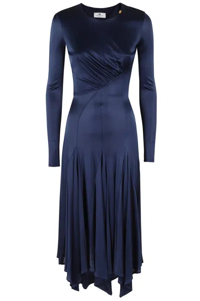 Elisabetta Franchi Draped Evening Dress In Blue