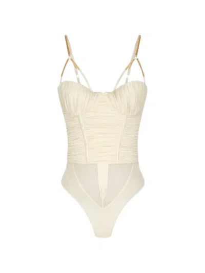 Elisabetta Franchi Draped Gold-tone-plaque Bodysuit In Neutral