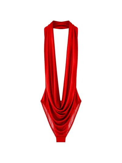 Elisabetta Franchi Draped Halterneck Bodysuit In Red