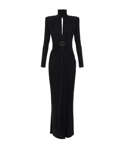 ELISABETTA FRANCHI DRAPED HIGH-NECK MAXI DRESS