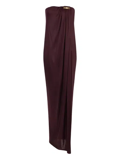 Elisabetta Franchi Draped Jersey Maxi Dress In Brown