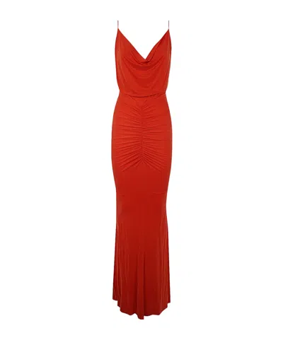 Elisabetta Franchi Draped Jersey Maxi Dress In Red