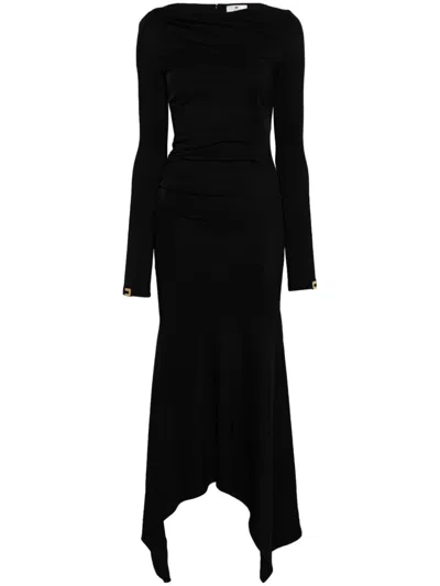 Elisabetta Franchi Draped Jersey Midi Dress In Black