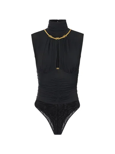 Elisabetta Franchi Draped Jewel-detail Bodysuit In Black