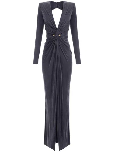 Elisabetta Franchi Draped Knot Detailing Dress In Grey