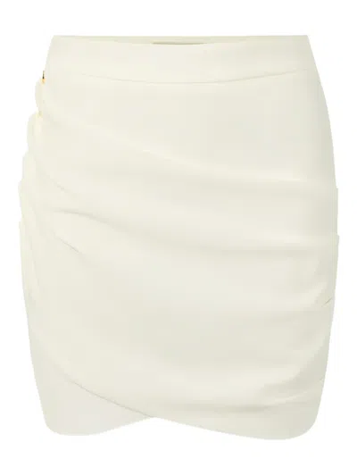 Elisabetta Franchi Draped Logo-button Skirt In White