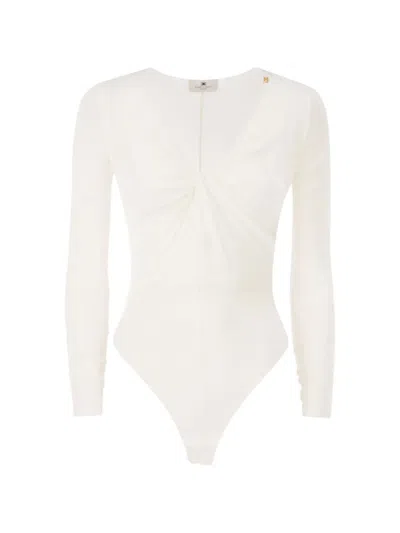 Elisabetta Franchi Draped Logo-plaque Bodysuit In White