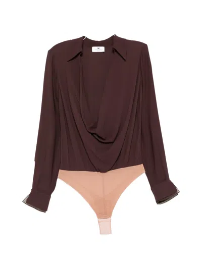 Elisabetta Franchi Draped Long-sleeve Bodysuit In Burgundy
