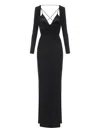 Elisabetta Franchi Draped Black Maxi Dress With Deep Neckline In Black