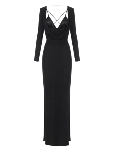 Elisabetta Franchi Fitted Black Evening Dress With Draped Bodice
