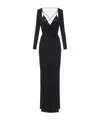 Elisabetta Franchi Draped Black Maxi Dress With Deep Neckline In Black
