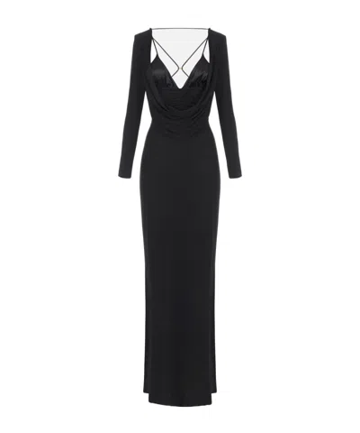 ELISABETTA FRANCHI DRAPED LONG-SLEEVE DRESS