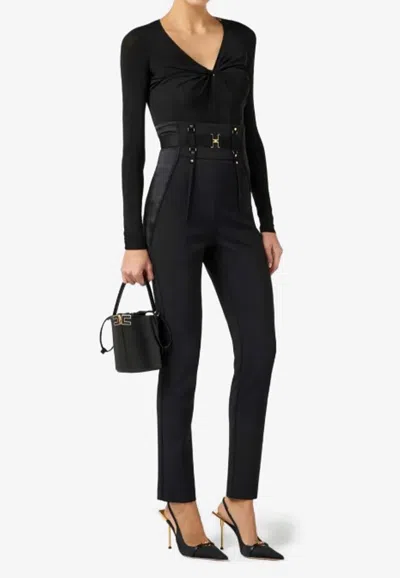 Elisabetta Franchi Draped Long-sleeved Bodysuit In Black