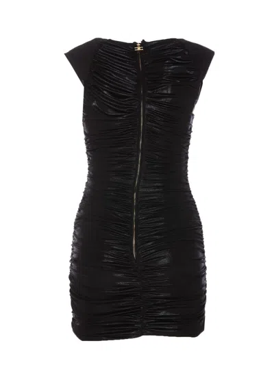 Elisabetta Franchi Draped Metallic Jersey Minidress In Black