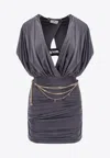 Elisabetta Franchi Mini Dress With Drapery And Metal Belt In Gray