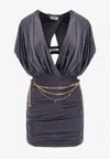 Elisabetta Franchi Draped Mini Dress With Chain Belt