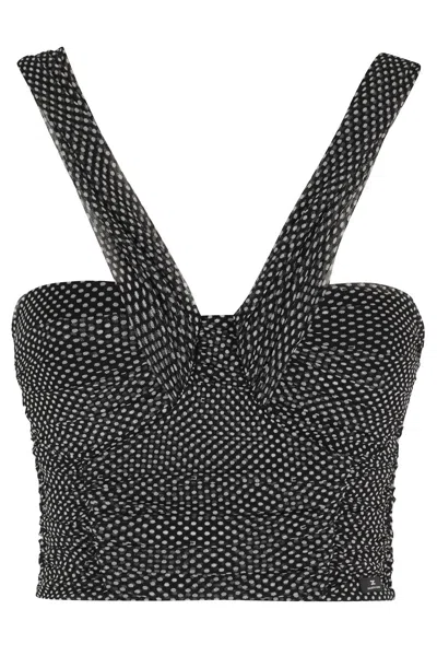 Elisabetta Franchi Draped Off-shoulder V-neck Cropped Top In Black