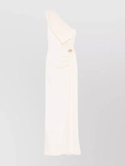 Elisabetta Franchi Draped One Shoulder Maxi Dress In White