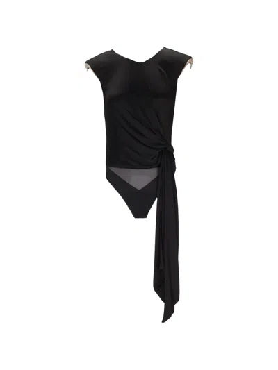 Elisabetta Franchi Draped Open-back Bodysuit In Black