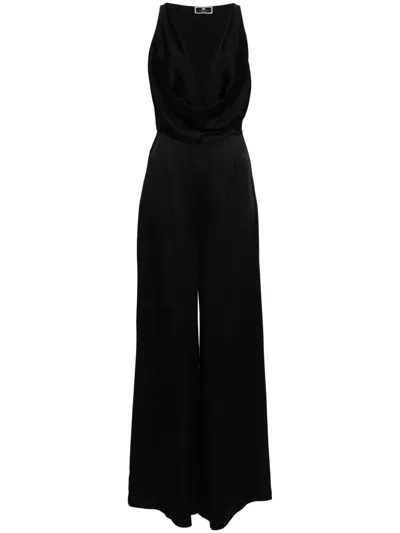 Elisabetta Franchi Draped Palazzo Jumpsuit In 黑色
