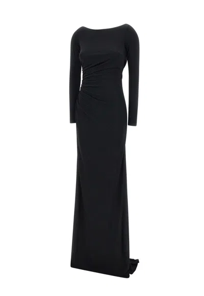 Elisabetta Franchi Draped Red Carpet Dress In Black