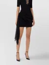 Elisabetta Franchi Miniskirt In Satin And Voile Fabric With Sash Belt In Black