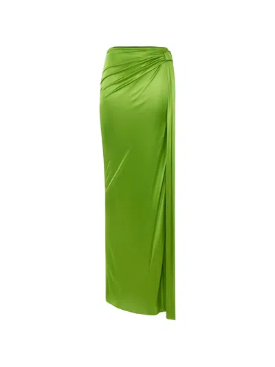 Elisabetta Franchi Draped Side-slit Maxi Skirt In Green