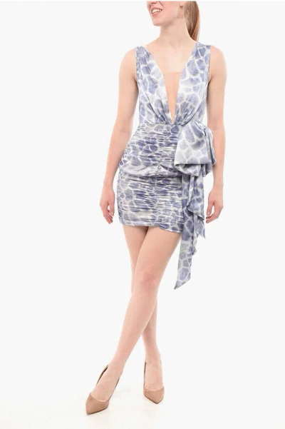 Elisabetta Franchi Draped Silk Dress With Animal Motif In Blue