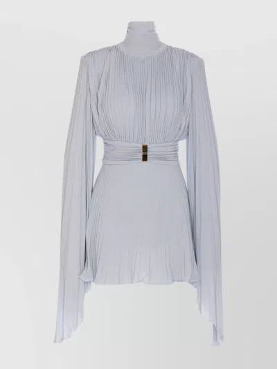 Elisabetta Franchi Draped Sleeve High Neck Mini Dress In Silver