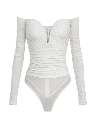 Elisabetta Franchi Draped Sweetheart-neck Bodysuit In White