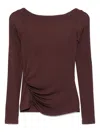 Elisabetta Franchi Brown T-shirt With Boat Neck Thin Straps In Brown