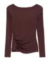 Elisabetta Franchi Brown T-shirt With Boat Neck Thin Straps In Brown
