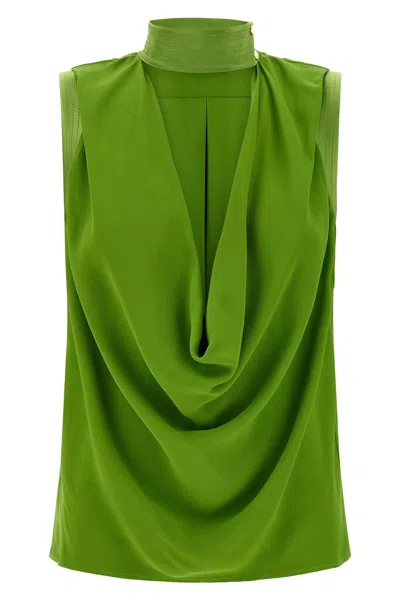 Elisabetta Franchi Draped Front Sleeveless Top High Neck In Green