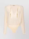 Elisabetta Franchi Bodysuit In Georgette Fabric With Jewel Details In Orange