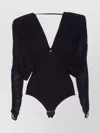 Elisabetta Franchi Draped V Neck Sheer Fabric Top In Blue